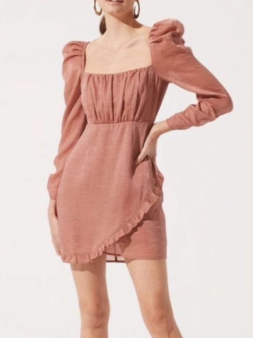 ASTR Mauve Shimmer Puff Sleeve Layered Ruffle Mini Dress XS - Picture 1 of 4